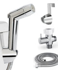 Dual Function Bidet And Diaper Sprayer For Toilet with chrome sprayer head, stainless steel braided hose, and installation parts