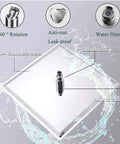16 Inch LED Square Rain Shower Head With High Pressure Stainless Steel Bath Shower Ultra Thin Rainfall Shower Head Silicone Nozzle And Powerful Spray Performance With 3 Adjustable Settings, featuring 304 stainless steel and mirror chrome finish.