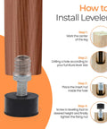 Installation guide for 1/4-20 Rubber Adjustable Furniture Levelers, Eight Pack Leveling Feet Screws for Threaded Furniture Legs