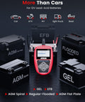 BA101 12V Car Battery Tester Digital Automotive Alternator Meter with various battery types including AGM, GEL, and EFB.