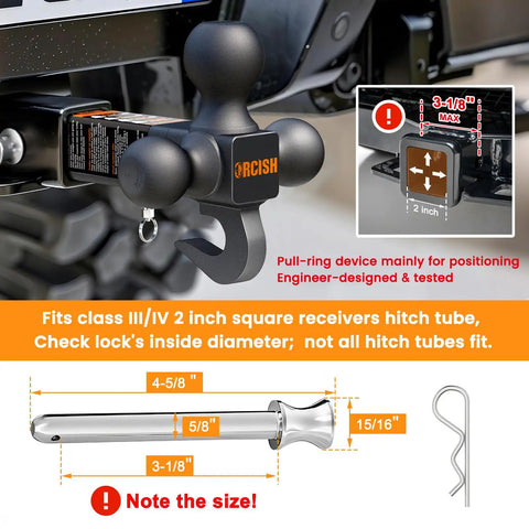 360 Degree Swivel Tri-Ball Trailer Hitch Mount For 2 Inch Receiver With Hook And Pin No-Fuss Ball Mount Adjustment Without Disassembly Heavy Duty Tow Accessory For Easier Towing And Versatile Fits, black steel hook