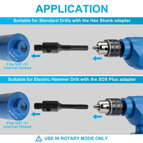 Diamond Core Drill Bit Kit 2-1/2 Inch, 10 Inch Drilling Depth, 5/8-11 Thread, Includes Pilot Bit and SDS Plus and Hex Adapters image