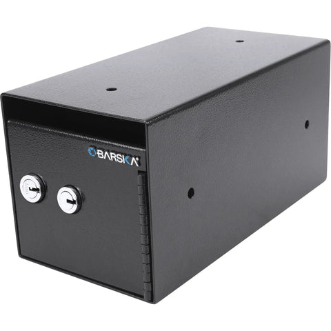 Double Key Lock Depository Safe With Drop Slot For Cash And Valuables, Steel Construction, black finish, angled view