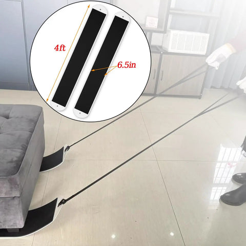 Two Pack Large Furniture Sliders With Pull Straps For Easy Move Heavy Duty Appliance Sliders For Carpet And Hardwood Floors Ideal For Moving Couches Tables And Other Heavy Furniture Safely Across Any Surface 4 Feet Total, shown under couch with person pulling.