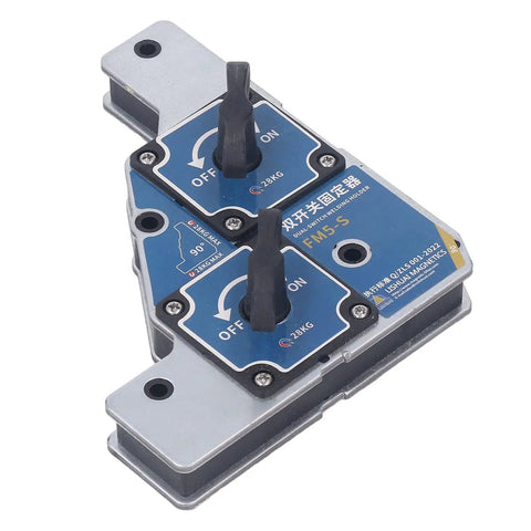 Heavy Duty Welding Magnet Set 2 Pcs Durable Stainless Steel Fixture For Accurate 90 Degree Positioning Of Steel Plates with dual switches.