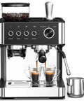 No Fuss Home Espresso Machine With Built In Grinder And Stainless Steel Milk Frother Wand For Killer Lattes And Smooth Shots Quick 20 Bar Brew Setup For Your Daily Grind with espresso shots brewing.