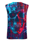 Back view of Mens Sick American Flag Skull Tank Top Summer Sleeveless Graphic Tee in vibrant colors for gym or beach.