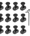 12-piece T-nut and screw replacement set for M-rails; black metal fasteners with 3 Allen wrenches