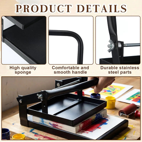 Block Printing Press For Linocut And Hand Letterpress Adjustable Height Steel Press Model B with smooth handle and steel parts