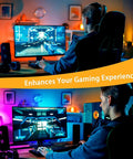 Gamer using LED TV Backlight Strip for 32 to 70 Inch Screens Easy Install App Controlled Bluetooth Setup Long Length Ambient Lighting Kit.