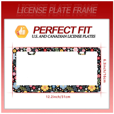 Colorful Floral License Plate Frame Personalize Your Ride Stainless Steel Universal Car Decor Fits Standard US Plates 12.2 X 6 Inches With 2 Holes And Screws
