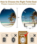 Round Resin Toilet Seat Decked Out In Tropical Beach Thatched Roof Art Soft Close Quick Release Hinges No Drama Quick Install For American Standard Toilets dimensions display