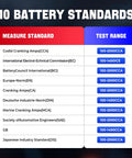 BST 360 Battery Tester With Bluetooth, 100 To 2000 CCA Load Test, Cranking And Charging Analysis For 12V Batteries, Great For Cars, Trucks, Motorcycles, ATVs, SUVs, Boats And Yachts showing 10 battery standards