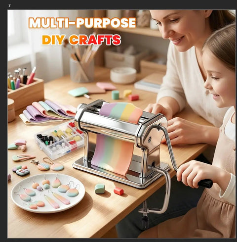 Pro Electric Polymer Clay Press Machine With 9 Thickness Settings And Dual Manual Or Power Modes in use for DIY projects.