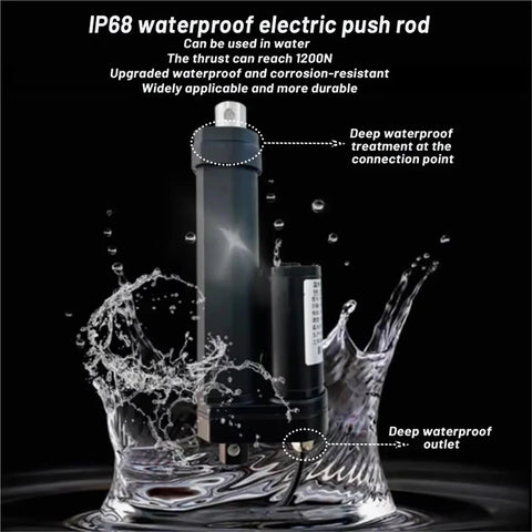 IP68 Waterproof Linear Actuator Heavy Duty Electric Push Rod 12V And 24V in water demonstrating deep waterproof connection and outlet.