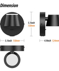 Diagram of LED Wall Sconce With On/Off Switch And USB Port, 110V Hardwired Wall Lamp, 350 Degree Rotatable Up Down Sconce, dimensions shown.