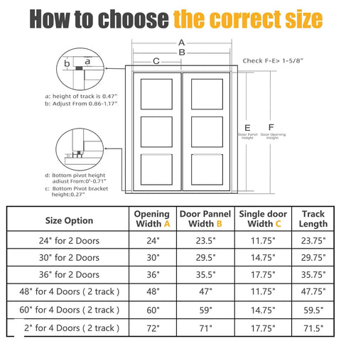 Bifold Closet Door Hardware Kit With 36 Inch Tracks For Two Doors Includes Brackets Pivots And Guide Wheels One Piece Steel Track