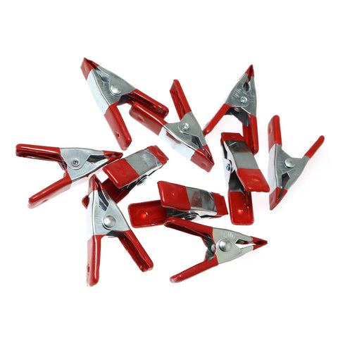 Red 10 Piece 2 Inch Stainless Steel Spring Clamps Set Crocodile Clips Heavy Duty Jaws Open With Vinyl Tips Ergonomic Grip For Electrical Projects DIY Soldering And Multi Purpose Metal Clips, assorted open view