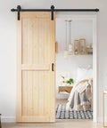 32x80 Inch Sliding Barn Door Slab With 5.5 Foot Hardware Kit Spruce Solid Wood Construction Easy DIY Assembly Rustic Barn Style Entry Door For Interior Rooms installed in bedroom entryway