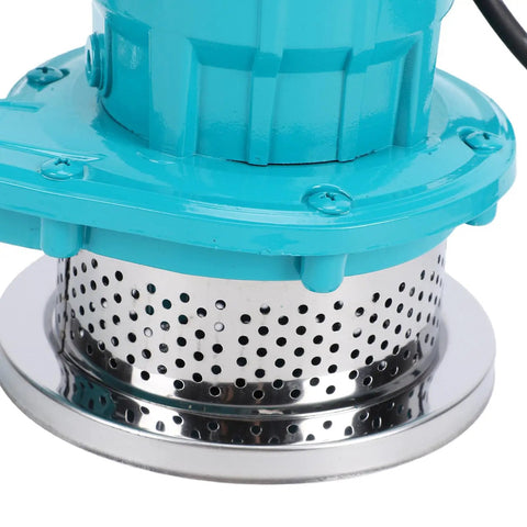 Close-up of Top Shelf Stainless Steel Submersible Sump Pump For Basement Drainage Featuring Quiet 115V Motor and heavy-duty metal base.