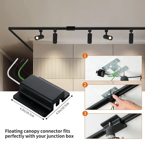 52 Feet H Type Track Lighting Rail Kit With Floating Canopy Connector installed on ceiling