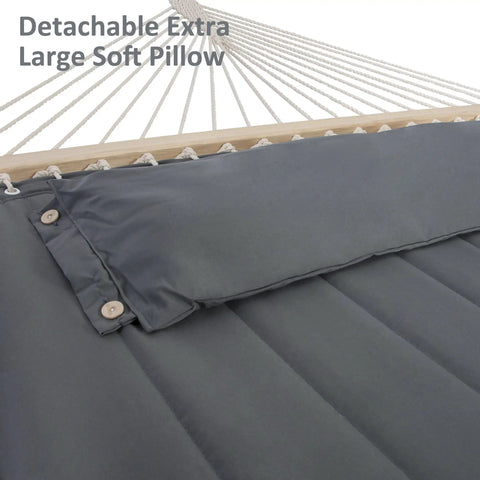 Close-up of Two Person Hammock With Stand Heavy Duty Portable Hammock Supports Up To 475 Lbs Fade Resistant Quilted Polyester