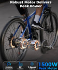 Close-up of Beast Mode 1500W Peak Mountain Electric Bike showing motor and gearing system on rear wheel.
