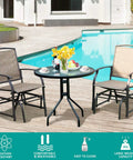 Outdoor Glider Chairs Set Of 2 With Sturdy Metal Frame And Breathable Mesh by poolside with table in a backyard setting