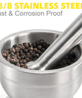 18 By 8 Stainless Steel Mortar And Pestle Set With Brushed Finish Durable Non Slip Base Rustproof No Residual Taste Easy To Clean