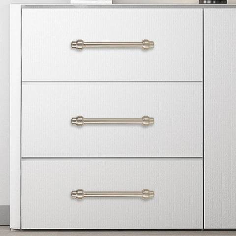 10 Pack 5 Inch Brushed Satin Nickel Cabinet Handles Zinc Alloy Heavy Duty Drawer Pulls installed on white dresser