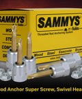 Sammys 8137957100 SH DSTR One And Three Eighths Inch Screw Swivel Expandable Threaded Rod Anchor For Pipe Hangers Installs At 17 Degree Angle Off Vertical Electro Zinc Finish No Bracket Assembly Required Pack Of 100 displayed with screws and washers