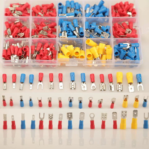 Front: Crimp terminals kit, 280pcs, insulated red, blue, yellow spade connectors in plastic organizer (2.8/4.8/6.3mm)