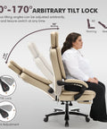 90-170 degree tilt beige 500lbs Capacity Big And Tall Office Chair With Lumbar Support PU Leather Heavy Duty Reclining Chair