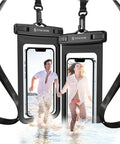 Keep It Dry No Stress Totally Waterproof Phone Pouch 2 Pack IPX8 Certified Submersible To 100 Feet showing users running in water.
