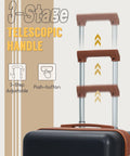 Airline Approved Carry On Luggage 22x14x9 suitcase showing a 3-stage telescopic handle for easy maneuvering.