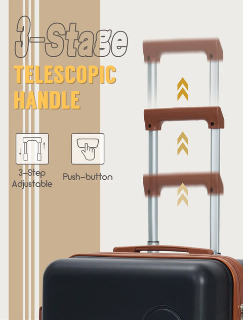 Airline Approved Carry On Luggage 22x14x9 suitcase showing a 3-stage telescopic handle for easy maneuvering.