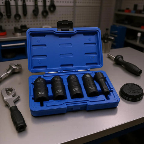 Dual Head Lug Nut Socket Set In CrMo Steel Thin Wall Wheel Nut Sockets Five Piece Automotive Tool Kit in blue case
