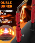 Portable Double Burner Propane Forge With Large Capacity For Blacksmithing Knife Making Tongs Tools And Farrier Work Heats Metals Up To 2600 Degrees Fahrenheit A True Workhorse For Bladesmiths Hobbyists And Metalworking Projects featuring red burners and heating element.