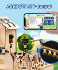 ESP32 IoT Smart Farm Kit for Arduino Scratch App Controlled STEM Coding Kit with Sensor Pack Hands On Wood House Building Toy Educational STEM Kit for Kids 12 Plus Learn Smart Agriculture and Home Automation; wood farm model with phone app control