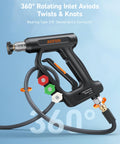 Short Pressure Washer Gun With Swivel, 4060 PSI Max, Four Nozzles, Three Eighths Inch Swivel Quick Connect, Black
