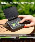 Hand adjusting settings on Programmable Solar Drip Irrigation System For Indoor Houseplants With Auto Shut Off Dual Powered Self Watering Device
