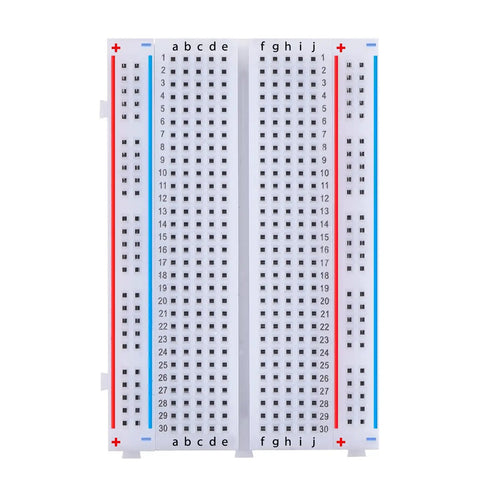 Single 400-point solderless ABS breadboard with clearly labeled rows and columns, part of a Three 400-Point Solderless Breadboards Bundle With 65 Flexible Male To Male Jumper Wires For Prototyping ABS Plastic Boards With Clearly Labeled Rows And Columns Easy Build Circuit Kit.