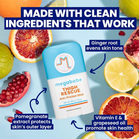 Anti Chafe Stick Travel Size On The Go For Thighs Bra Lines And More Prevents Skin Irritation Vacation And Hot Weather Essential All Day Comfort For Anywhere 0.81 Oz Pack Of 1, surrounded by fresh fruit ingredients.