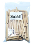 Heavy Duty Real Deal Hardwood Dowel Pins Quarter Inch By Two Inch Six Millimeter Fifty Millimeter Beish Fluted Grip For Fine Cabinet Work And Furniture Build One Hundred Piece Set in a clear bag.