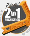 2 In 1 Safety-V Push Sticks For Table Saw, Band Saw, Jointer And Router Table, orange V-style push stick with notched edge