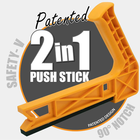 2 In 1 Safety-V Push Sticks For Table Saw, Band Saw, Jointer And Router Table, orange V-style push stick with notched edge