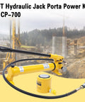 Straight Up Heavy Duty 30 Ton Hydraulic Jack Porta Power Ram Kit With CP 700 Manual Hand Pump and hose in yellow color.