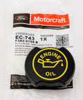 Ford EC743 Cap Assembly Oil Filler For Engine Oil System Replacement Genuine OEM Quality, shown with packaging, front view