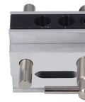 Self Centering Dowel Jig Kit With Six Tungsten Bushings showing heavy-duty aluminum drilling guide close-up for timber projects.