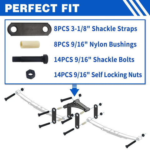 Heavy Duty Trailer Axle Shackle Bolt Kit For Tandem Axle Systems Three And One Eighth Inch Shackle Straps 312 diagram